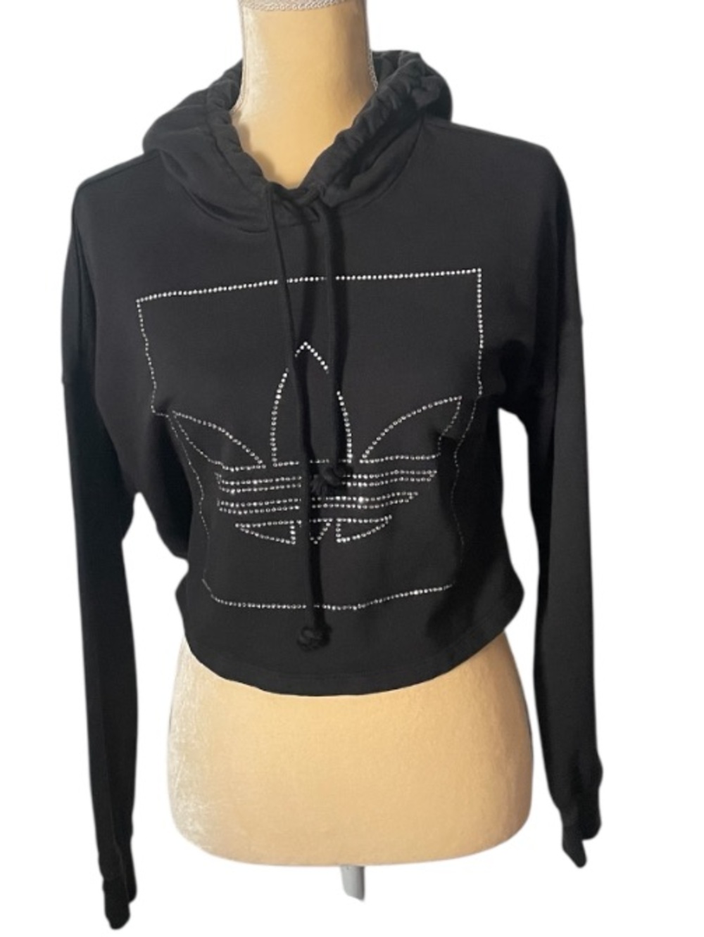 Adidas Rhinestone Trefoil Cropped Hoodie Sz XXS - Picture 4 of 6